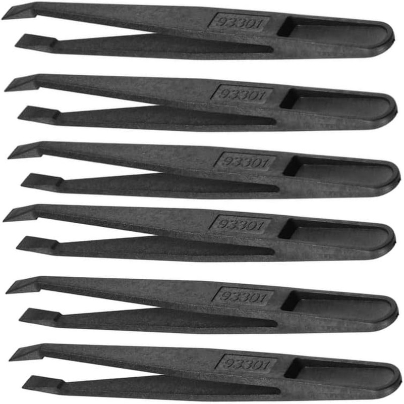 Black Plastic Slant Flat Tip Anti-static Tweezers 4.7 Inch Length 6pcs