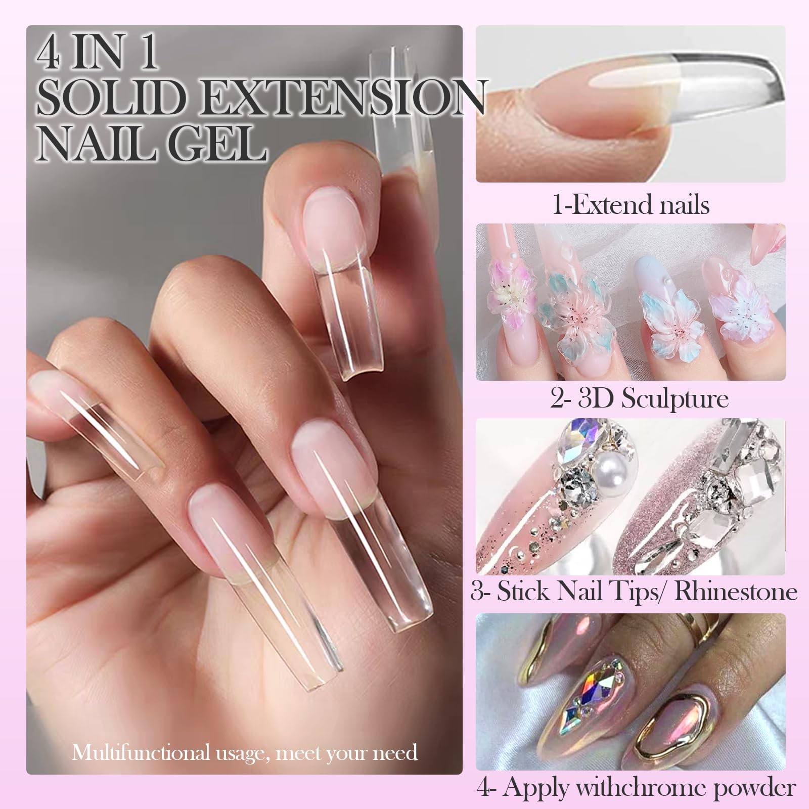 YEPYEPGO 3D Nail Art Gel Clear and White Solid 0.25 Fl Oz (Pack of 4), 2COLOR