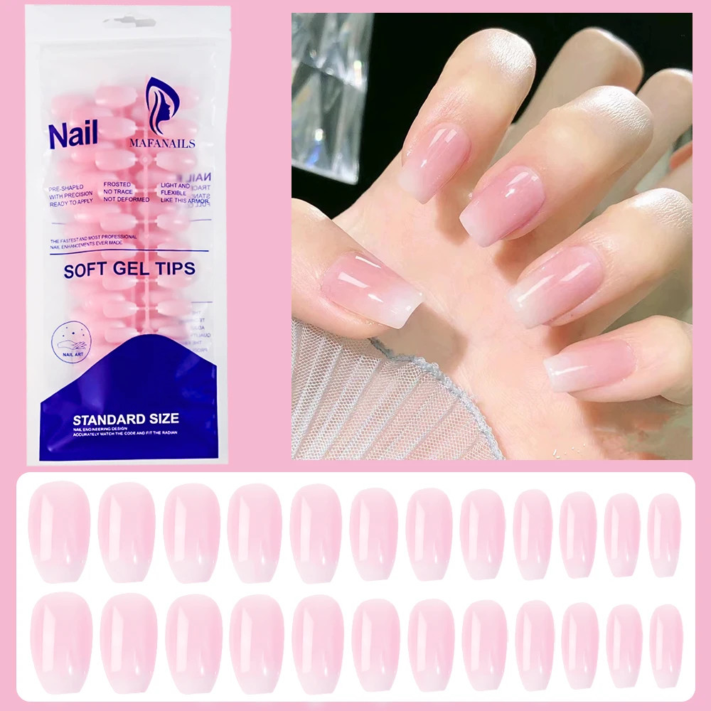 120Pcs Short Square Coffin French Fake Nails Glossy Pink Full Cover Press on