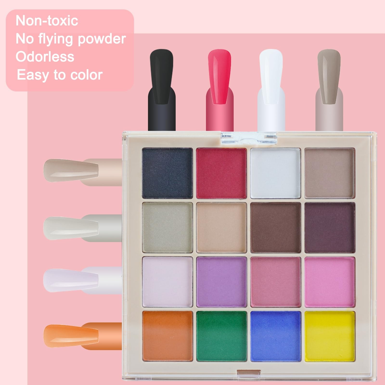 16 Colors Nail Pigment Powder Palette, Solid Pigment Powder for Nails Set Col…