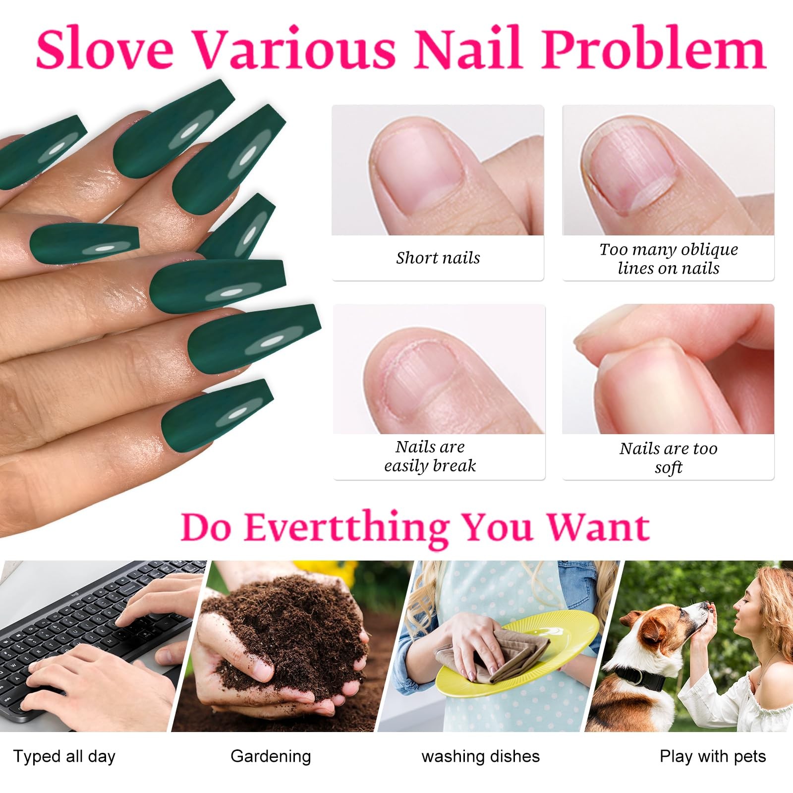120PC Green Coffin Press on Nails Long Fake Nails Press ons with Glue Nail Ad…