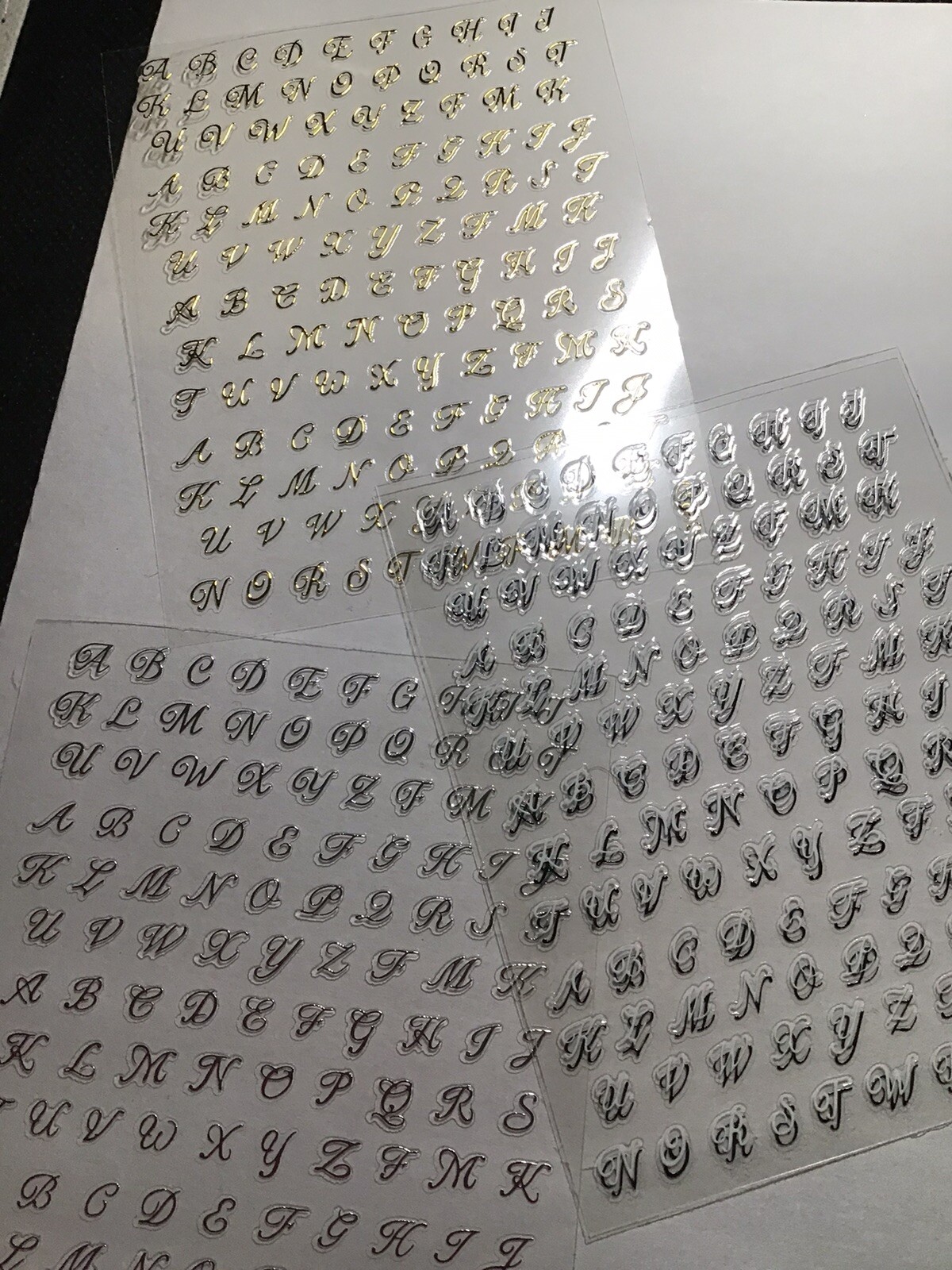 3D Nail Art Alphabet Stickers – 4Pcs Black, White , Gold And Silver