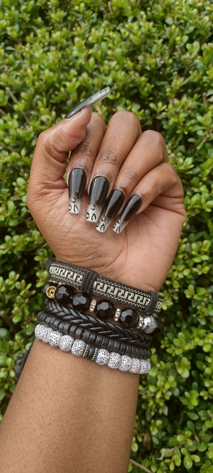 Black Silver Animal Print Press On Nail Set Glue Included