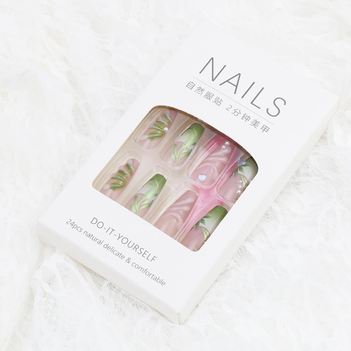 24Pcs 4th of July Press on Nails Medium Almond Full Cover Acrylic Glue On