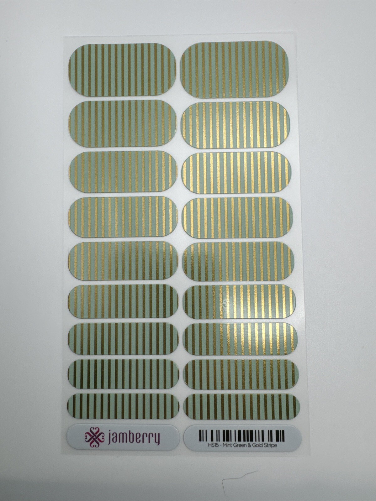 Jamberry Nail Wraps Mint green & Gold stripe Full Sheet (metallic)