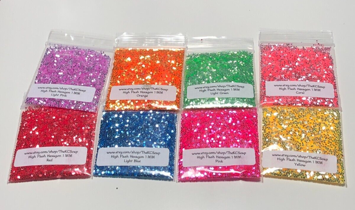 50g Solvent Resistant HIGH FLASH HEXAGON 1MM Glitter CORAL ART Nail Craft