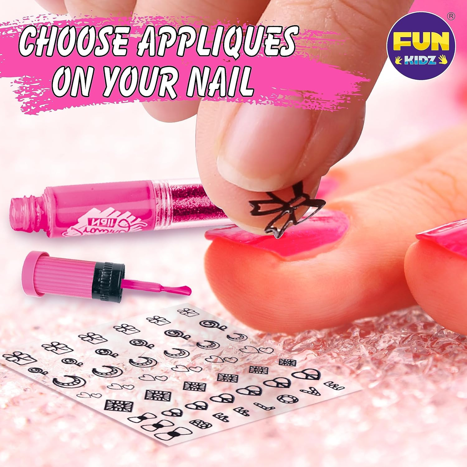 Craft Nail Pens Kit for Kids Ages 7-12, Funkidz Nail Set with Nail Polish Glitte
