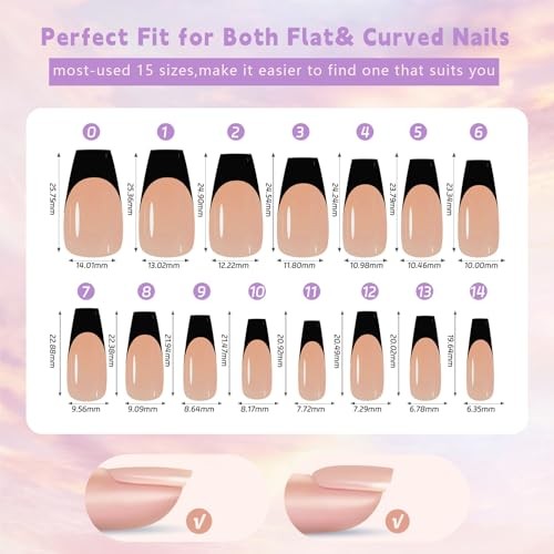150Pcs Black French Tip Press on Nails Medium Coffin Fake Nails 0812 0812-011