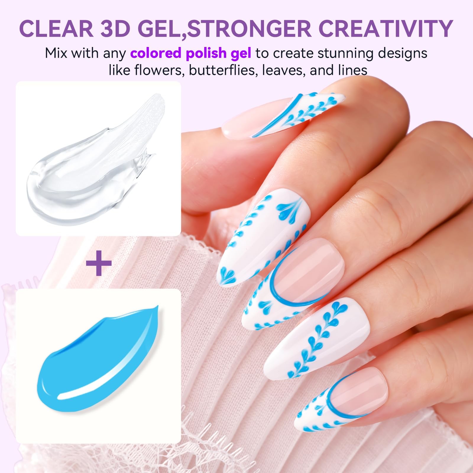 Makartt 3D Gel Nail Art Clear 3D Painting Gels for Chrome Powder 3D Sculpting No