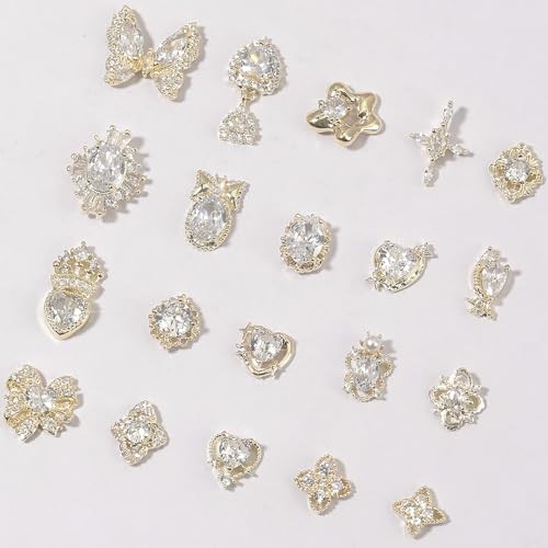 Nail Charms and Gems – Gold Copper Zircon, Multiple 20pieces Gold Nail Charms