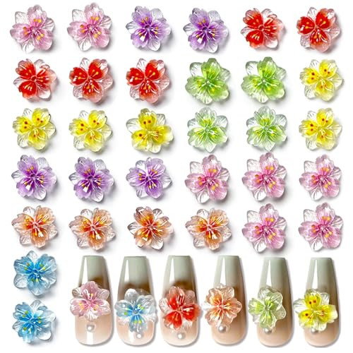 50pcs 3D Flowers for Nails Charms 7 Colors Ice Translucent Flower Nail Art