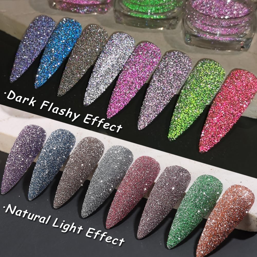 Reflective Glitter Powder 8 Colors Holographic Sparkle Glitters Dust Nail Art