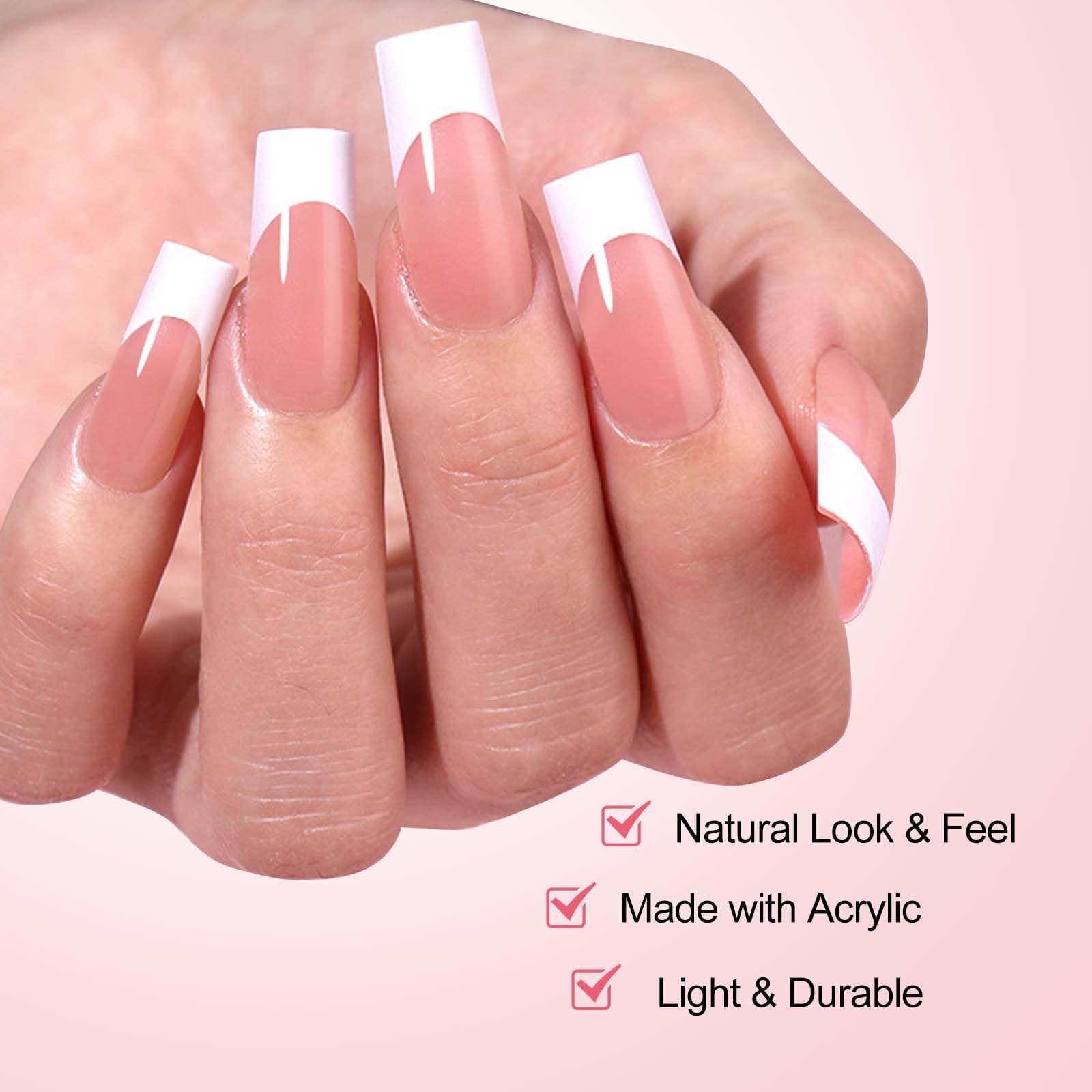 120 pcs French Tips Press on Nails Long Square (Pack of 120), Style-2