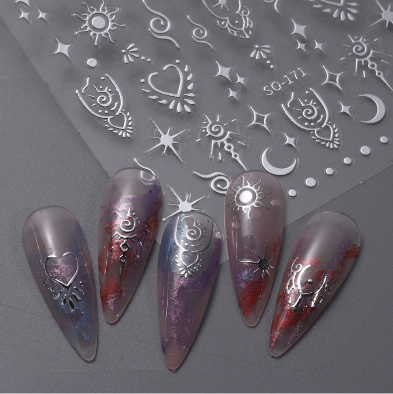 Retro Star Moon Metallic Gold Silver Laser Spiritual Baddies Nail Stickers NS39
