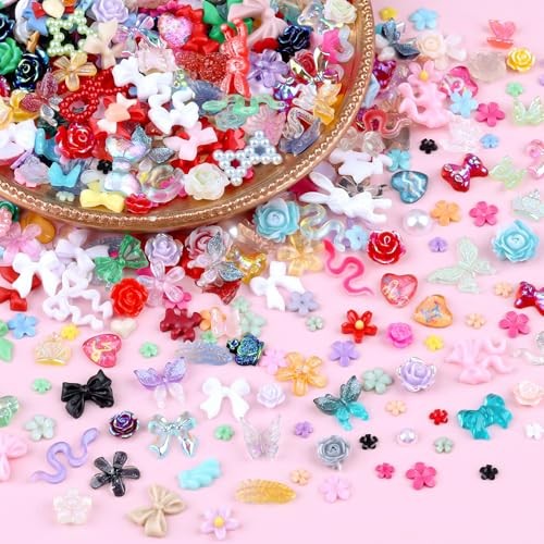 300 Pieces 3D Mix Assorted Resin Nail Charms Hollow Pearl Heart 300pcs-colorful