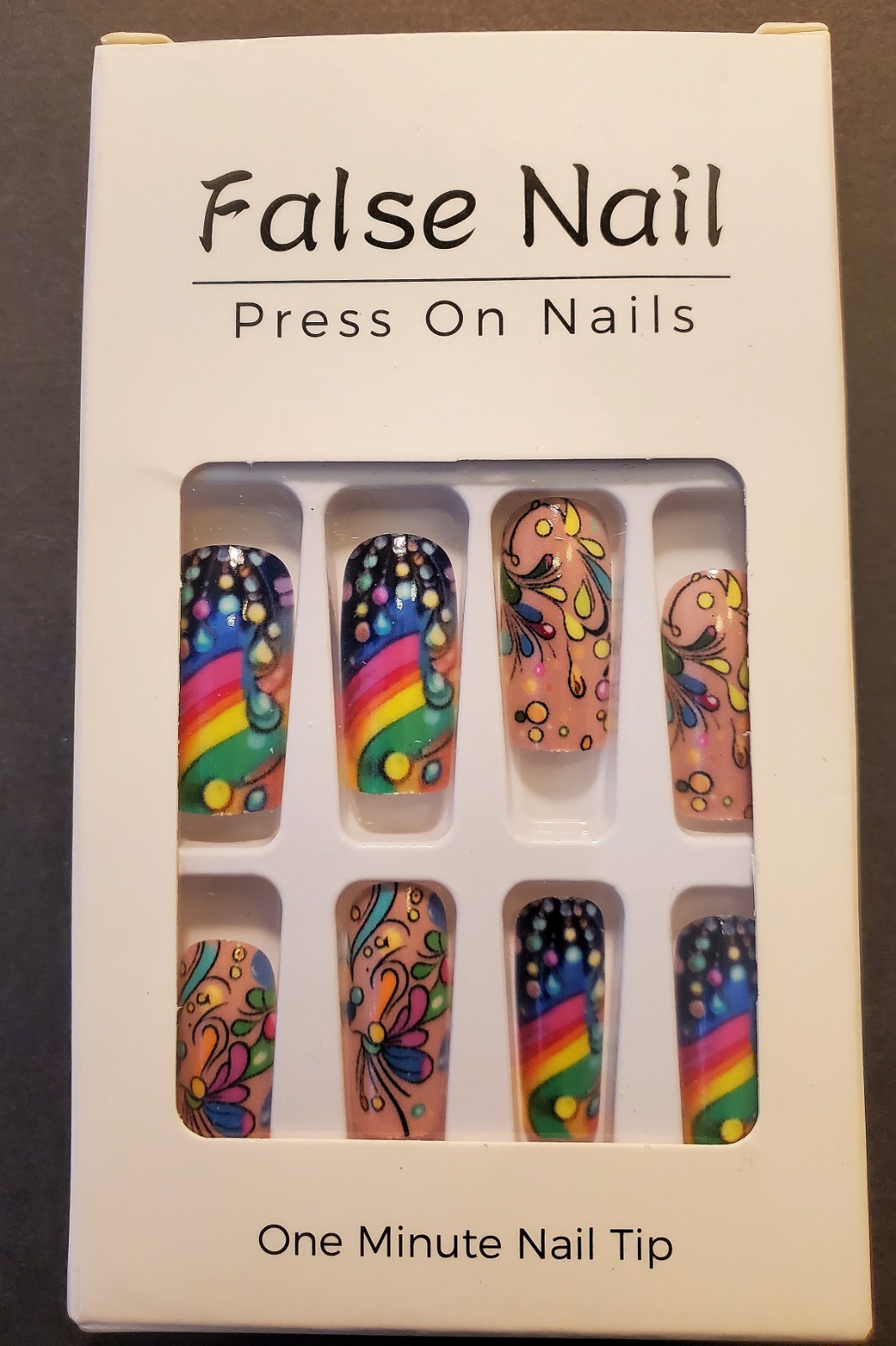 Rainbow Pride Colors Press on Nails, 24 long with adhesive tabs