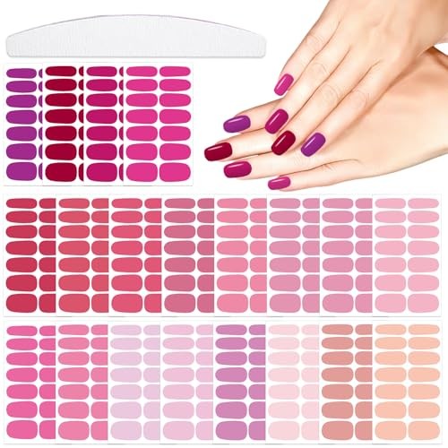 20 Sheets 280 Pcs Red&Pink Nail Polish Strips for Women Set 3 Red Pink Solid