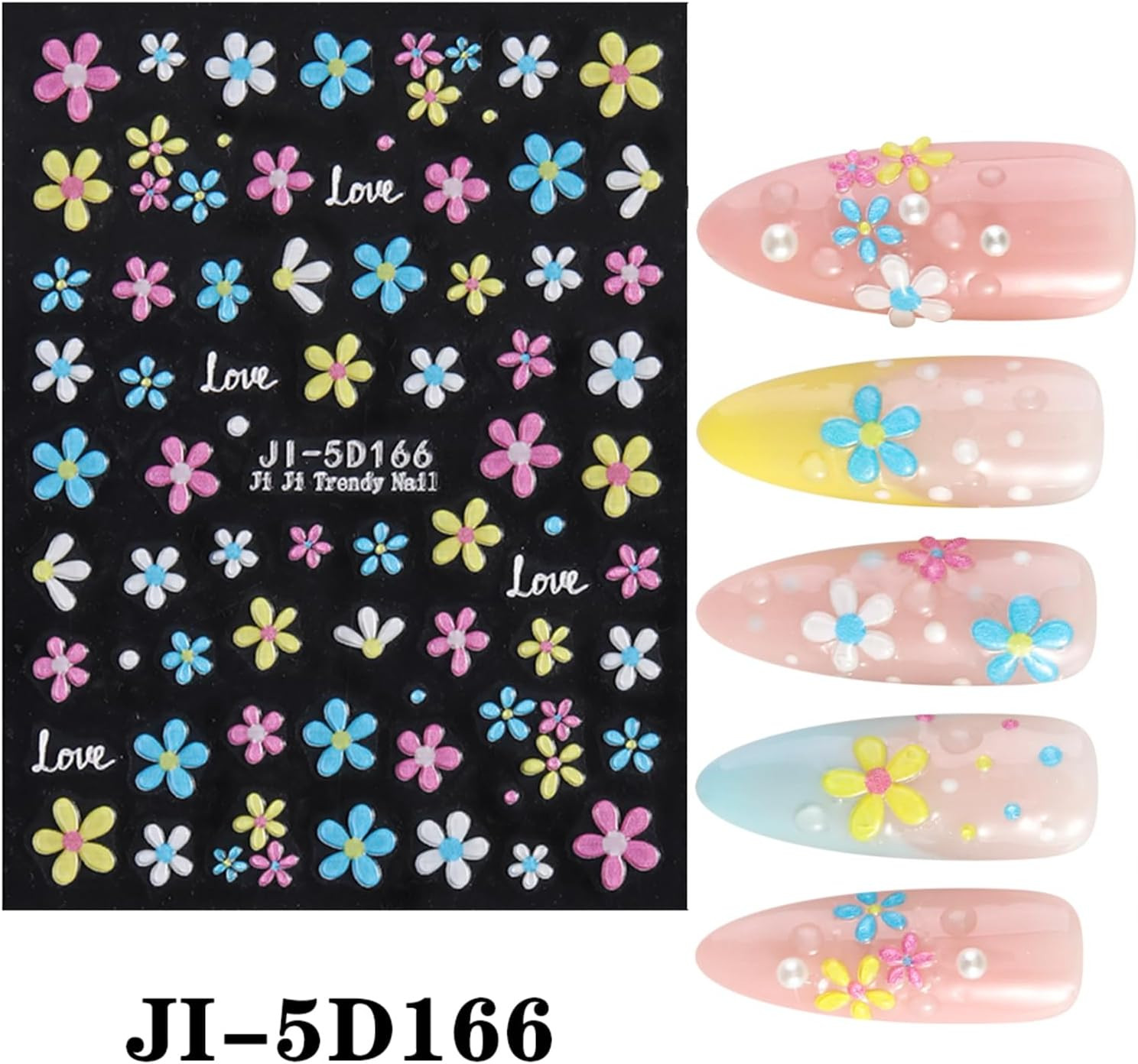 Spring Summer Flower Nails Stickers Decals 5D Embossed Flower Nails 3D Flower