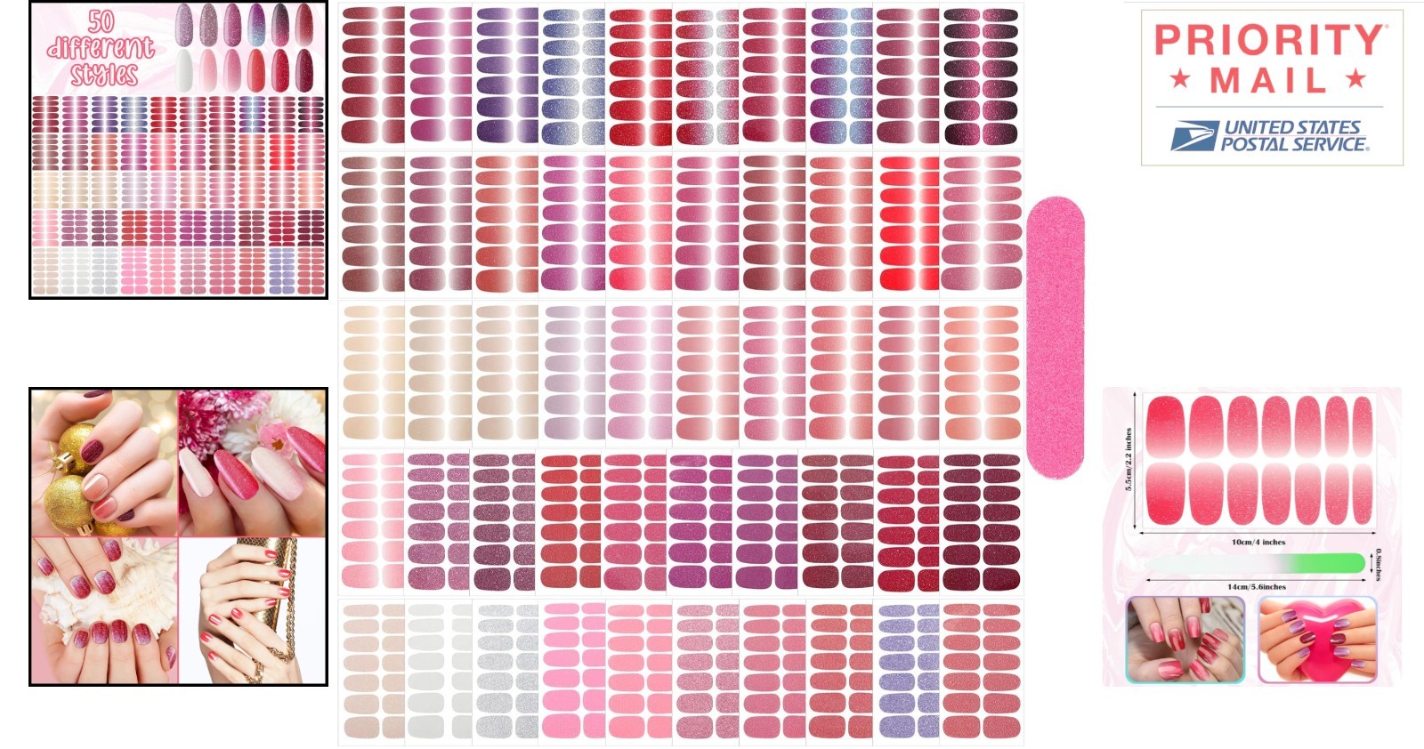 Color Nail Strips 700 Pieces Shimmery Nail Wraps Stickers Variety Pack for Women
