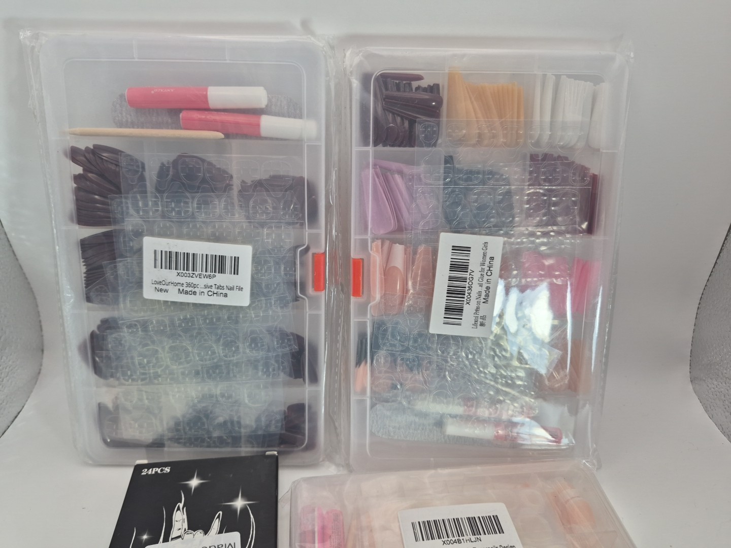 4 Sets Press On Nails Multiple Sizes Colors Glue Adhesive Tabs French Coffin