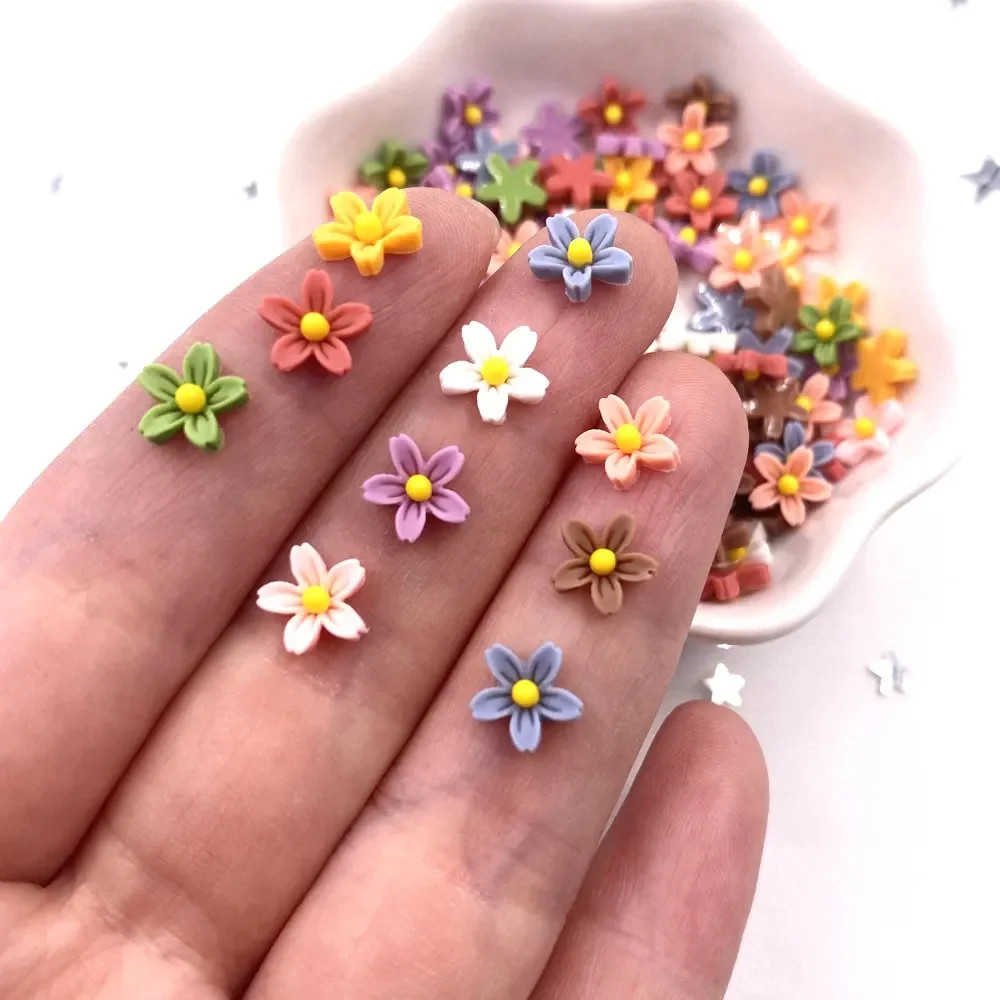 100Pcs 8mm Resin 3D Colorful Mini Flower Gems Flatback Figurines Scrapbook