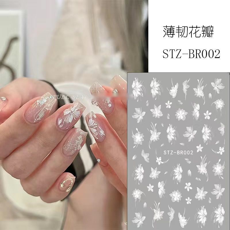 2Pcs 3D White Lace Flower Lily Petal Matte Effect Thin Nail Stickers NH27