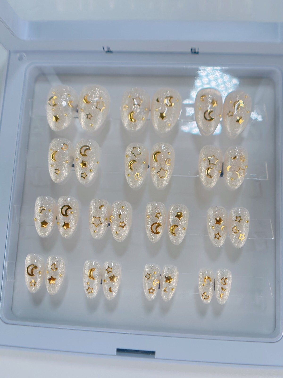 Handmade Press on Nails “Gold Galaxy” Almond Short 28 Nails All Sizes w Glue
