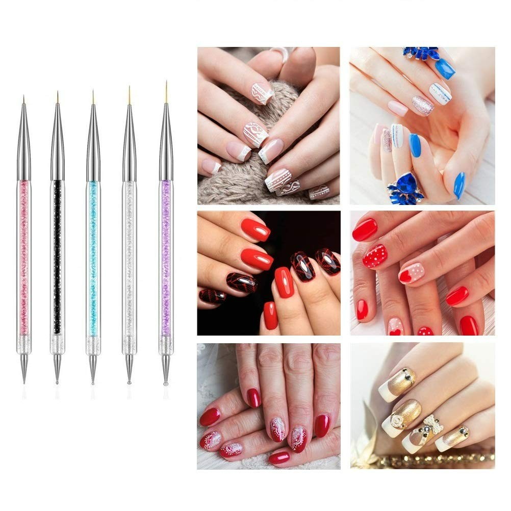 5 Pcs Nail Art Liner Brushes, Dual-ended Nail Art Point Drill Drawing Brush P…
