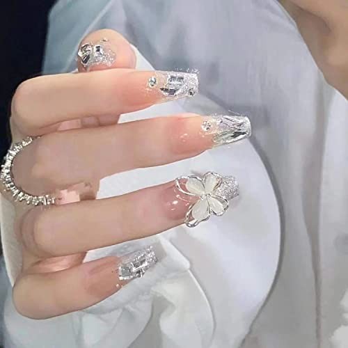 Press on Nails with Designs Medium Length, Coffin Shape Full Cover Reusable