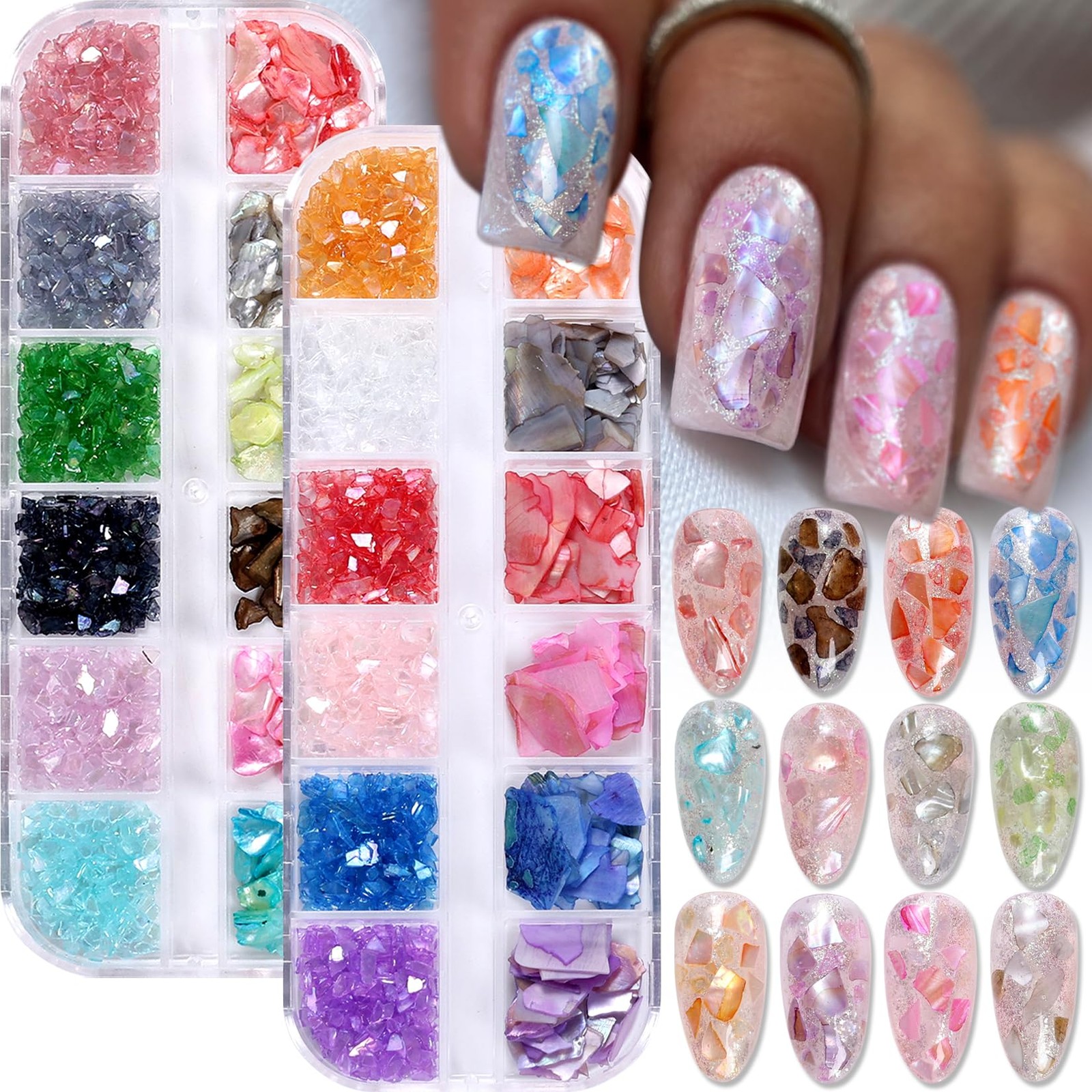 Shell Nail Glitter Flakes Set Summer Beach Ocean Holographic Iridescent Shell…