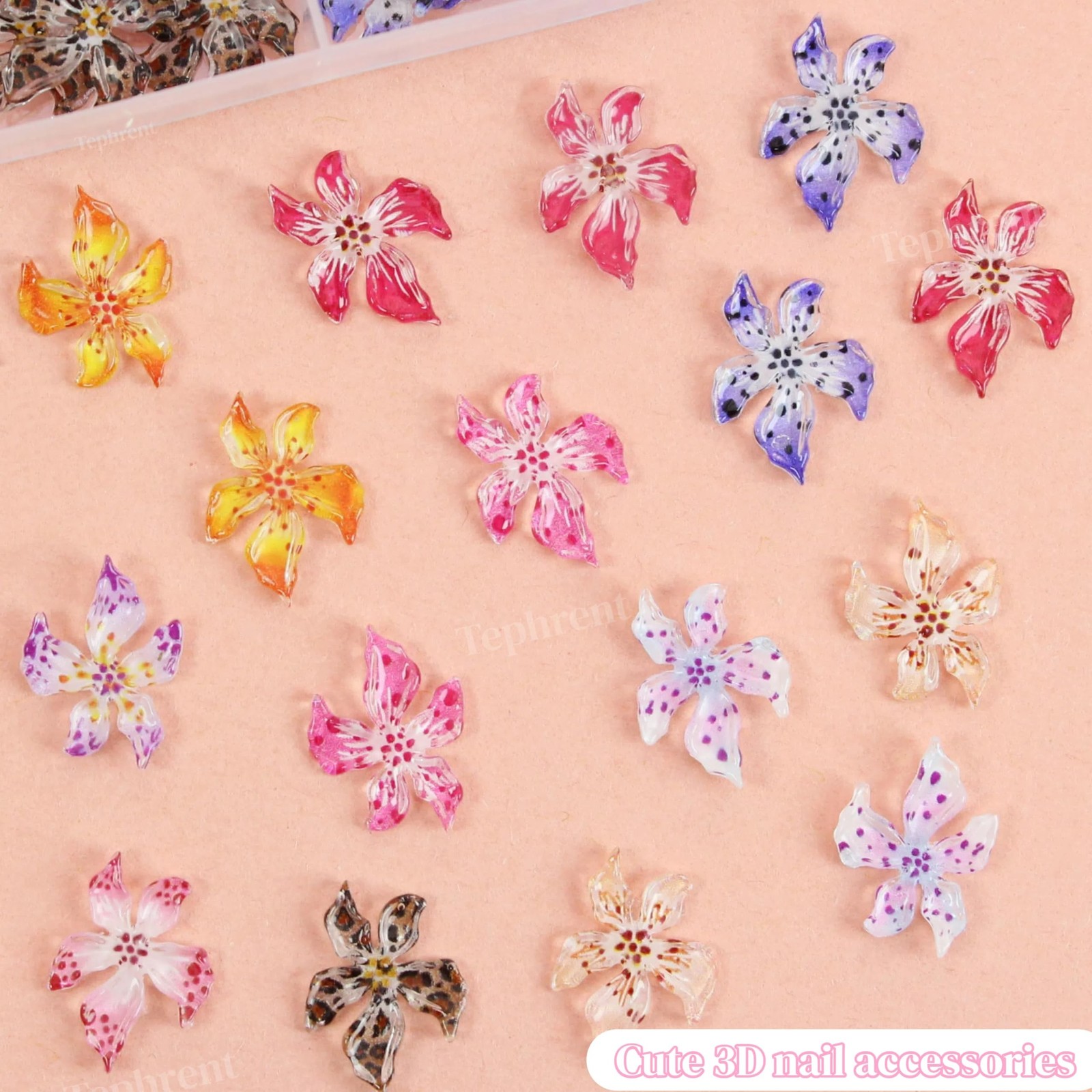 120Pcs 12 Grids Flower Nail Art Charms Cute Hawaii Flower Nail Rhinestones Co…