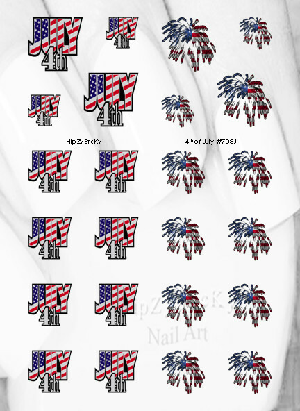 Nail Art J708 July 4th Vintage Flag Fireworks Waterslide Nail Decals Transfers
