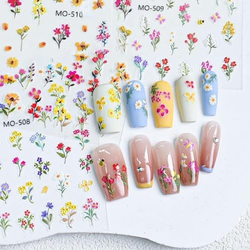 5D Small Bouquet Floral Nail Art Stickers- Spring Summer Flower Nail Decals