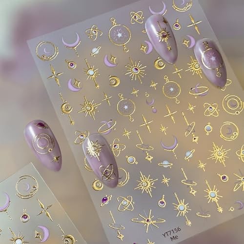 5D Embossed Gold Nail Stickers for Nail Art Moon Star Nail Art Stickers T-25