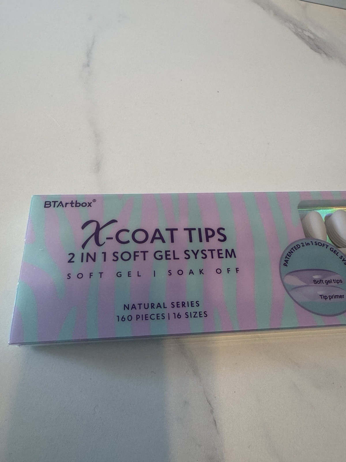 BTArtbox Nails X-Coat Tips 2 In 1 Soft Gel System Natural Series 160 Pc 16 Sizes