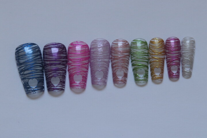 Chrome Rainbow with Heart tips- press on nail set- Set of 18 sizes 0-8