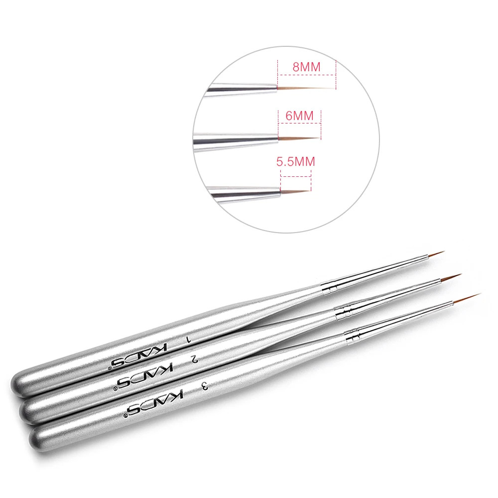 3Pcs/Set Professional Nail Liner Brush Silver Drawing Painting Acrylic Nail Art