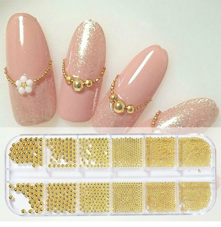 12 Grids Nail Art Mini Metal Caviar Beads 1.0-3.0mm Steel Beads 3D Design DIY