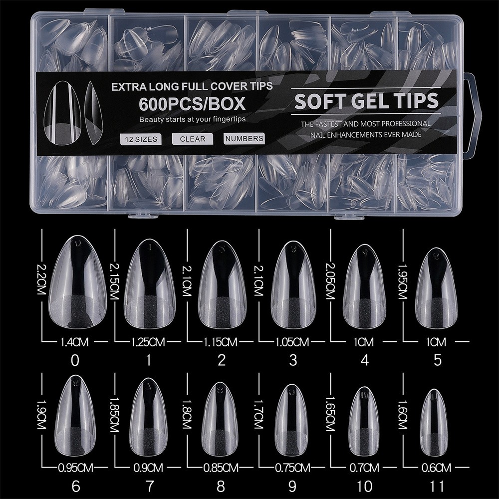 600pc Full Cover Half Frosted False Nail Tips Square Soak Off Gel Nail Extension
