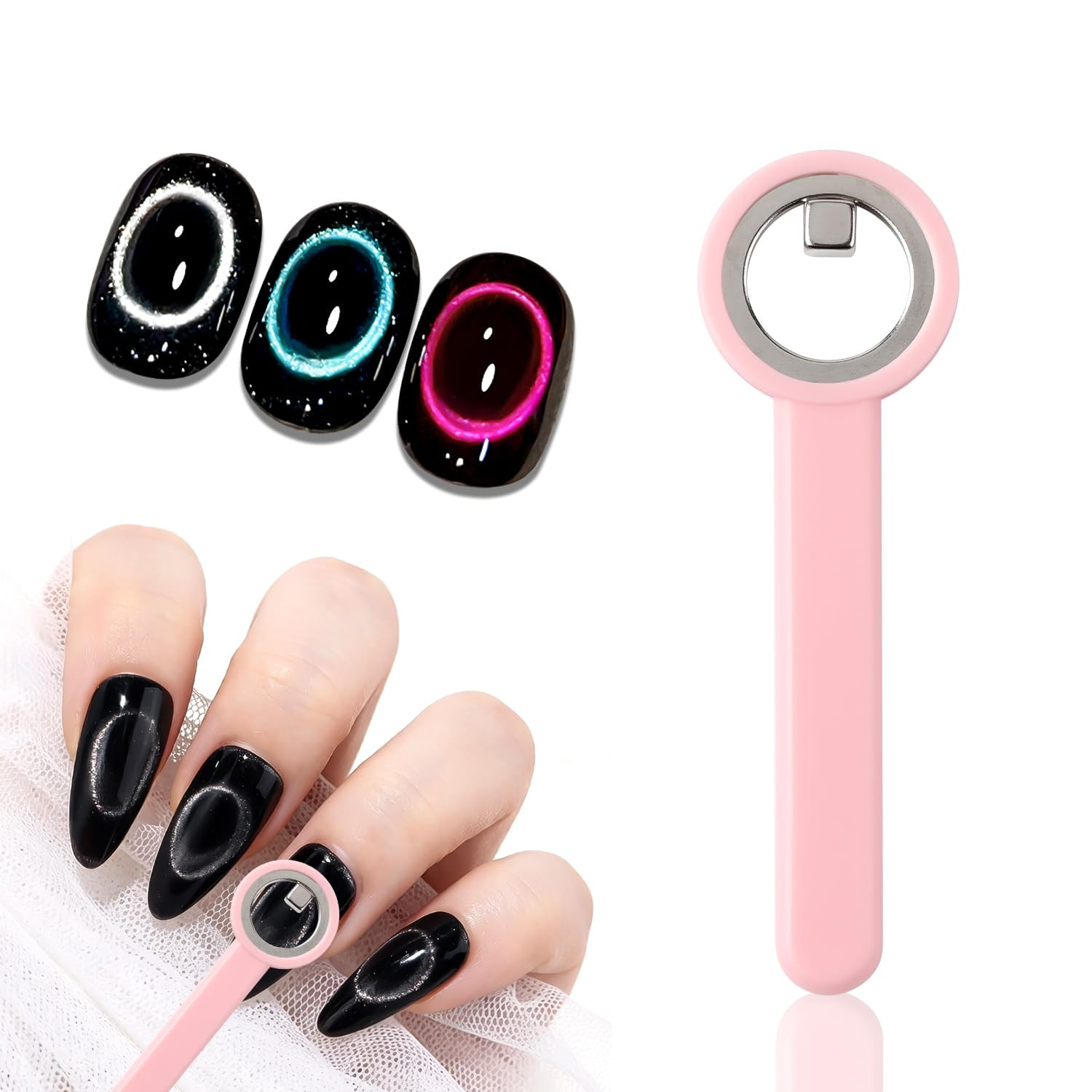 New Ring-Shaped Cat Eye Magnet for Nails, 2-In-1 Circle Nail Magnet Tool | Hollo