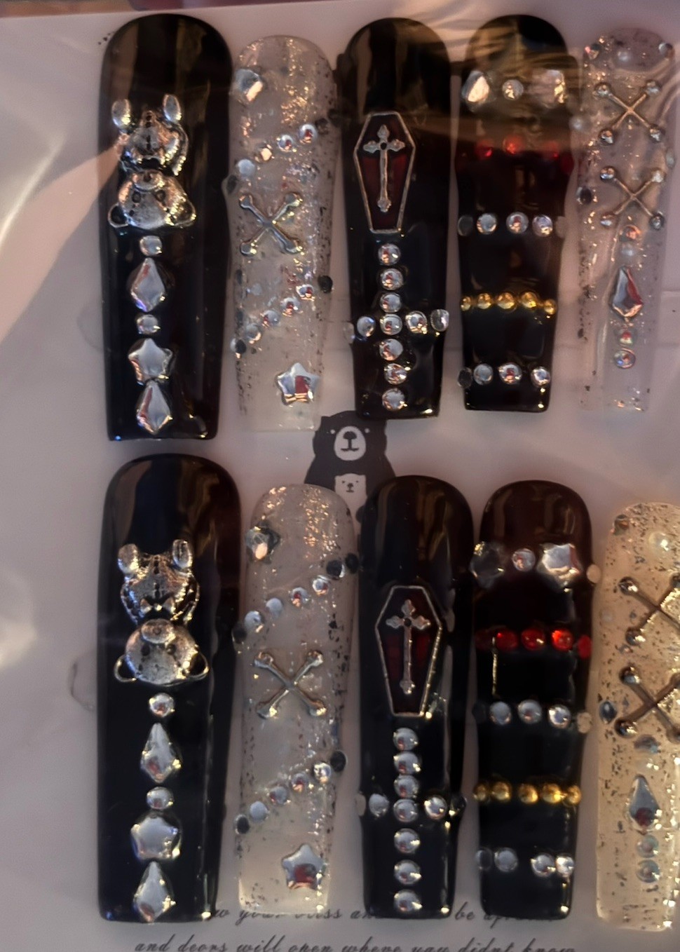 Y2K Black/Silver Rhinestone medium Press-On Nails Long Coffin Full Cover