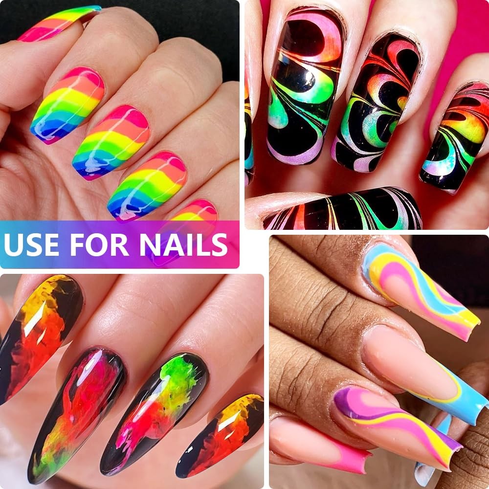 Neon Pigment Powder – 12 Fluorescent Rainbow Colors, 3D Nail Art, 12 Colors