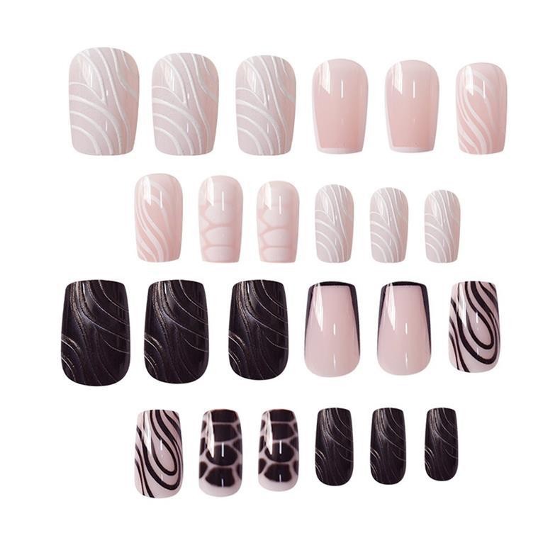 Short Square Marble Strip Press On Nails Removable False Nails Wholesale