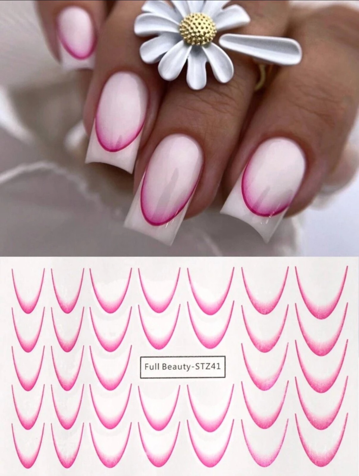 French Line Nail Art Water Decals Stickers Ombre Pink Black Blue Green Purple