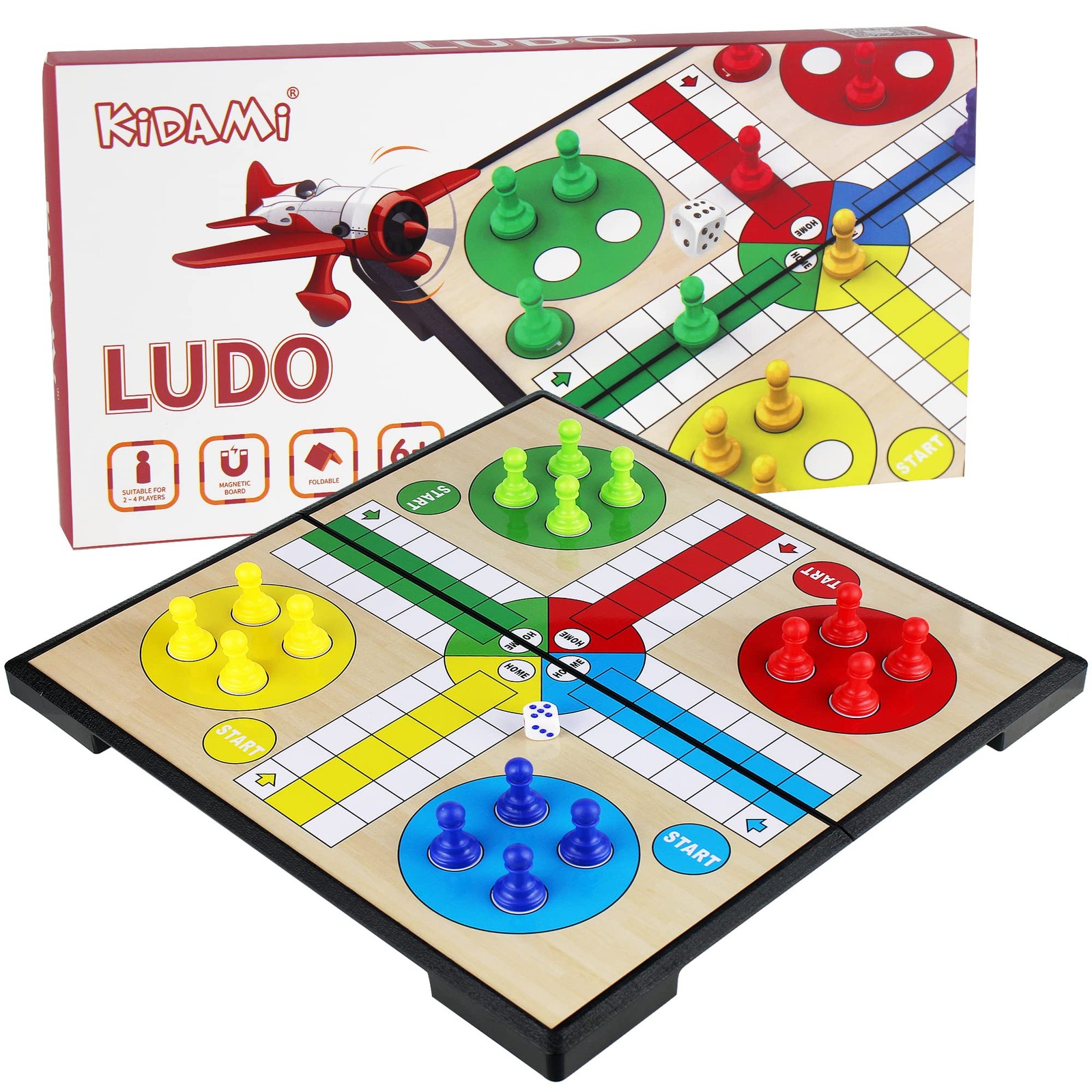 KIDAMI Ludo Magnetic Board Game Set, Children’s 11.2 inches, Brown” Or “Black