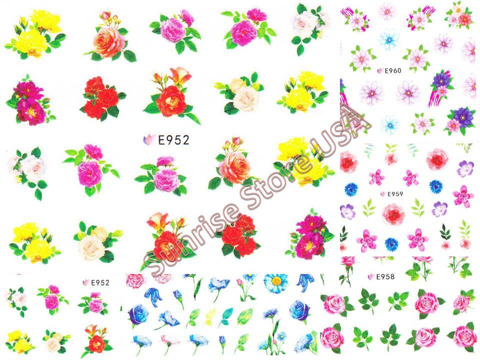 3D Nail Art Sticker Rose Daisy Flower Leaves Floral Decals Manicure Peel & Stick