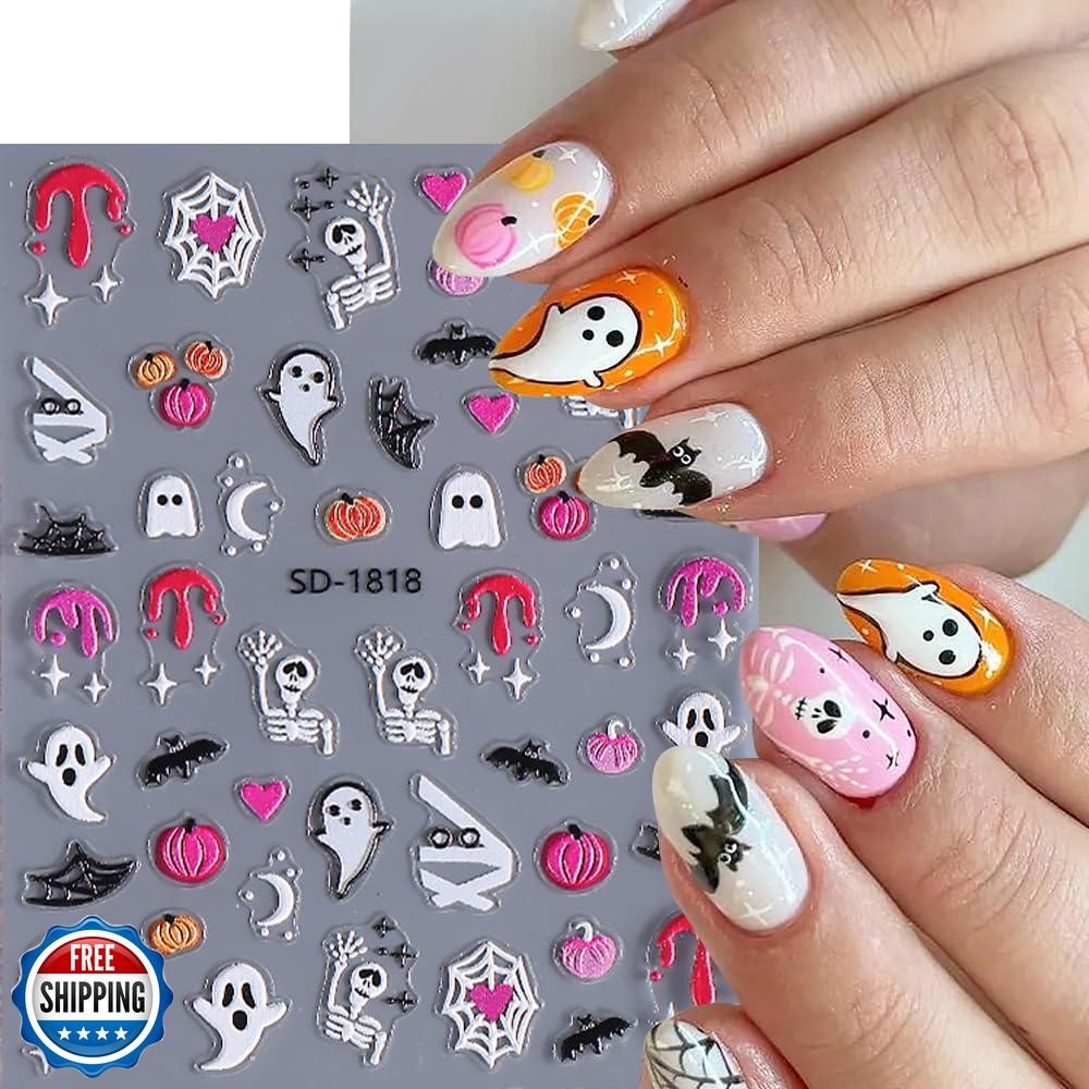 Halloween Nail Stickers, Halloween Nail Art Decals 5D Embossed Owl Witch Ghos