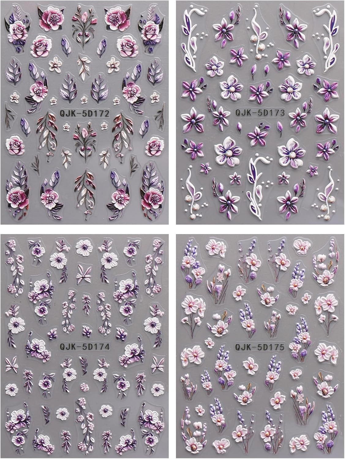 3D Embossed Flower Nail Art Stickers Decals Self-Adhesive 5D Spring