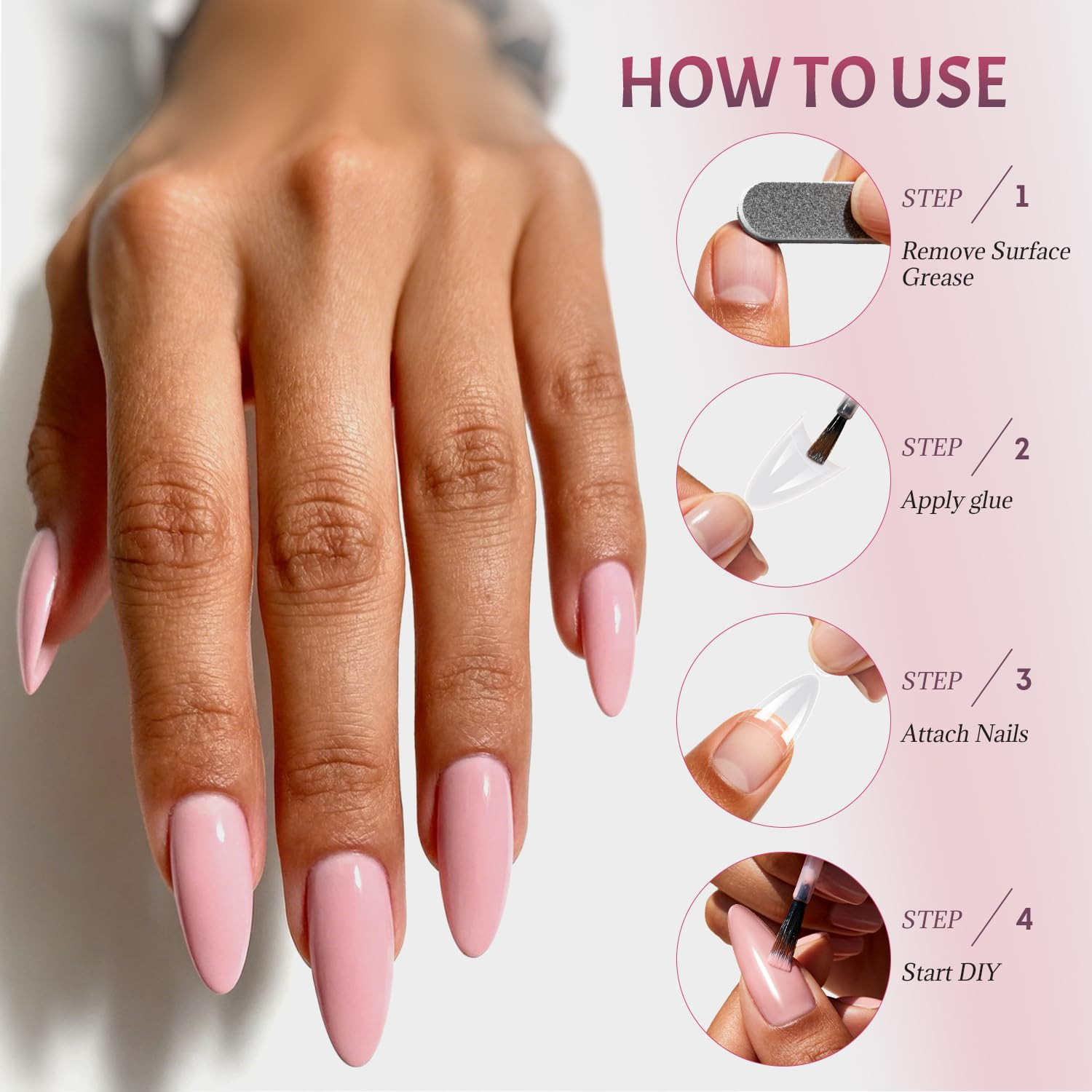240PCS Long Almond Nail Tips,Half Cover Acrylic Fake Nails | No C Curve Gel Nail