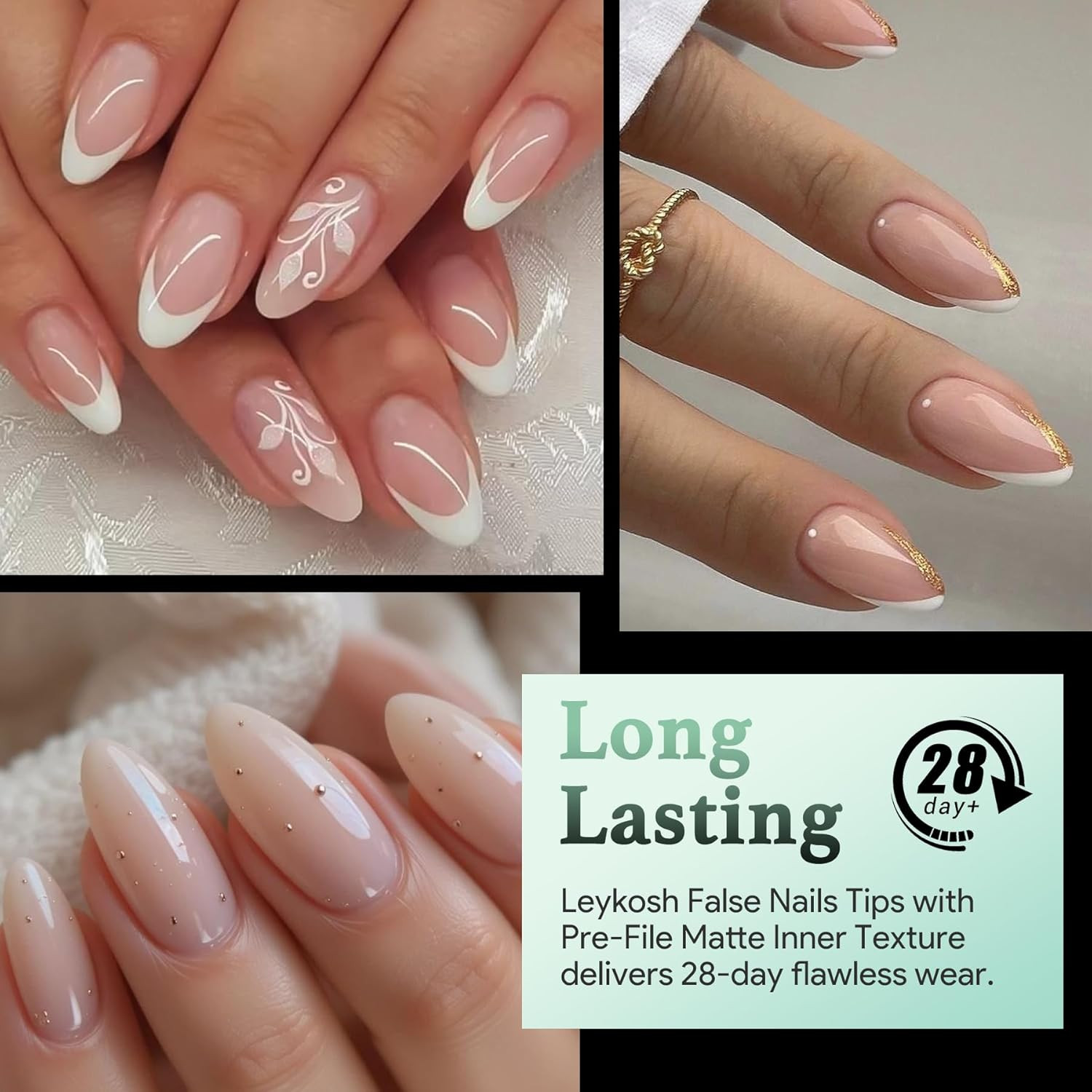 Short Almond Nail Tips, 15 Sizes 240 PCS Clear Acrylic Soft Fake Nails Gel Nail